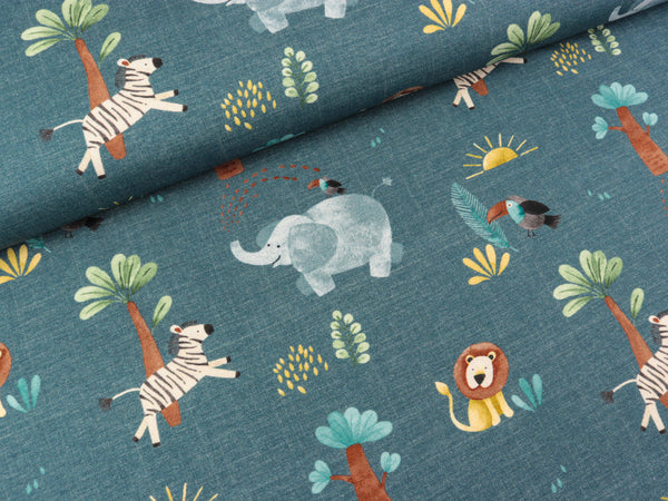 Baumwolljersey Savana Friends auf Jeansblau