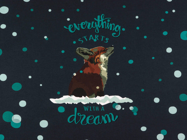 French Terry Fuchs Dreamer dunkelblau  by Bienvenido Colorido Panel 90cm