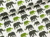 Baumwolljersey Theo Elefanten im Retrodesign dunkelgrün-heugrün auf Ecru