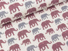 Baumwolljersey Theo Elefanten im Retrodesign mauve-hellgrau auf Ecru