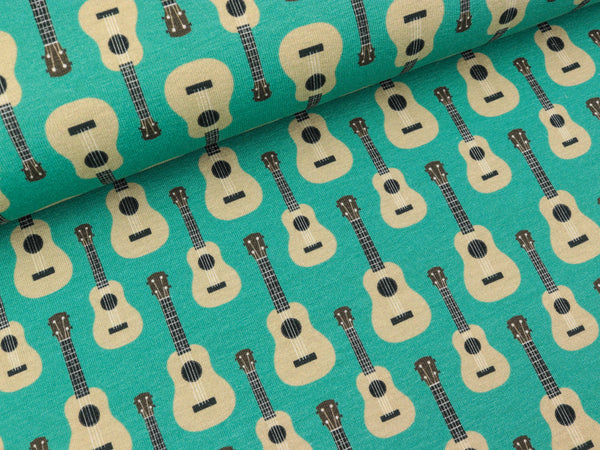 Baumwollsweat Retro Gitarren auf Smaragd
