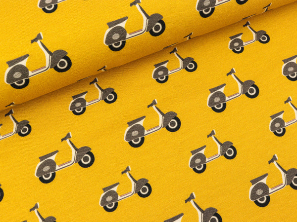 Baumwollsweat Retro Roller auf Senfgelb