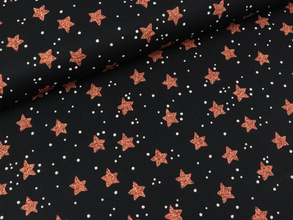 Baumwoll Webware Joel Sterne kupferfarben auf Schwarz