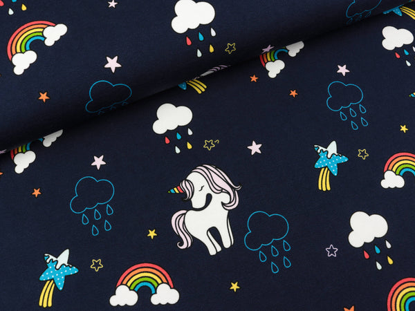 French Terry Petra Little Unicorn auf Nachtblau