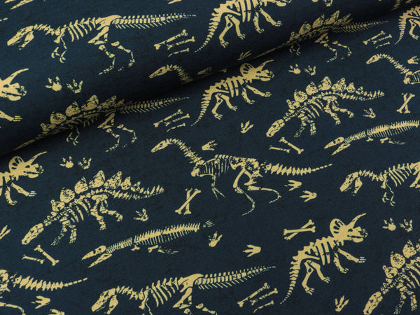 Baumwollsweat Joko Dinofossilien beige auf Dunkelblau