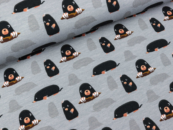 Baumwolljersey Jesse Kleine Maulwürfe auf Grau