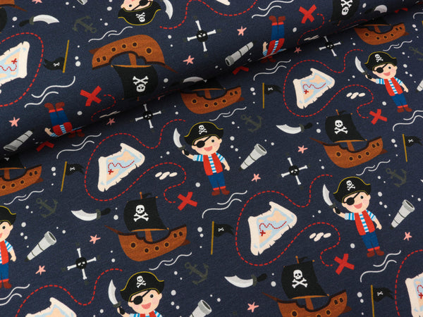 Baumwolljersey Jesse Piratenleben auf Nachtblau