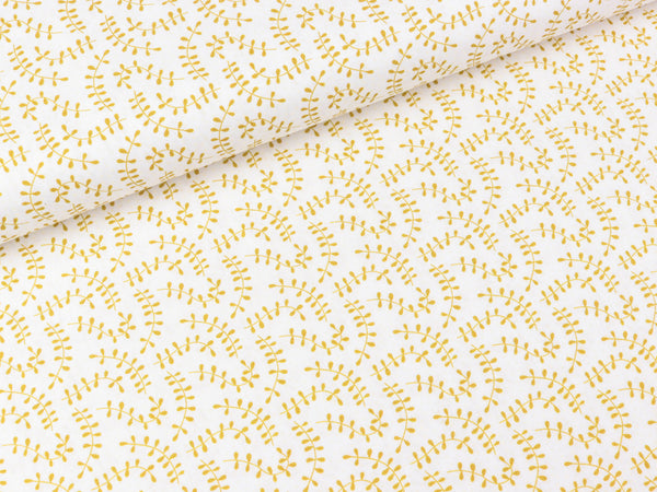 Baumwoll Webware Jule Ranken goldgelb auf Weiß