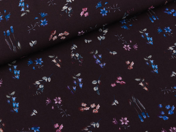 Viskose Webware Fleur Streublümchen bunt auf Bordeaux