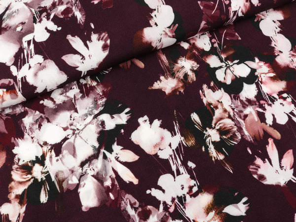 Viskose Webware Fleur Lilien bunt auf Bordeaux