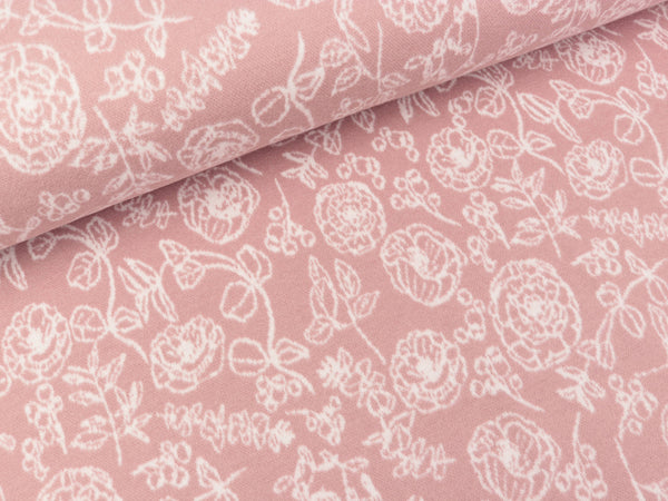 Jacquard Jersey Ava Blumen weiß auf Altrosa by Bienvenido Colorido