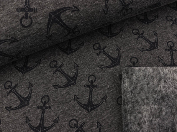 Alpenfleece Eiger Anker dunkelblau auf dunkelgrau meliert