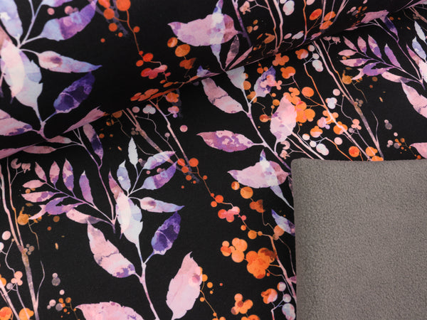 Softshell Fiete Bunte Blumen und Blätter auf Schwarz