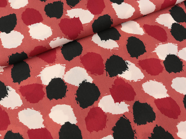 Viskose Webware Antonia Große Tupfen creme-burgundy-schwarz auf Terracotta