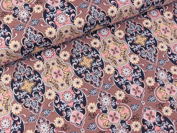 Baumwoll Webware Julia Blumenornamente bunt auf Altrosa