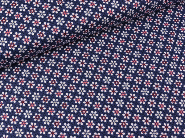 Baumwoll Webware Julia Blümchen bunt auf Dunkelblau