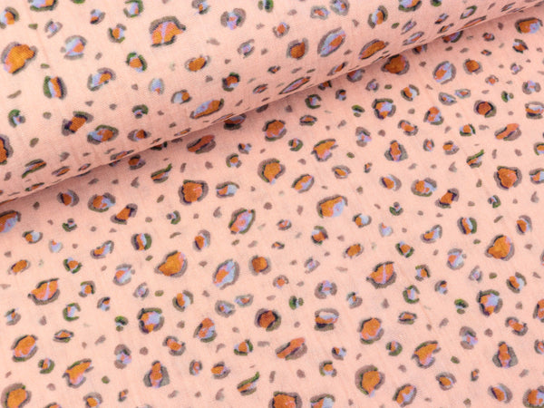 Baumwoll Double Gauze Animal Skin Leoprint bunt auf Light rose