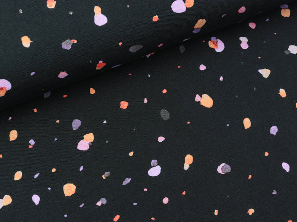 Baumwolljersey Dots bunt auf Schwarz Digitaldruck