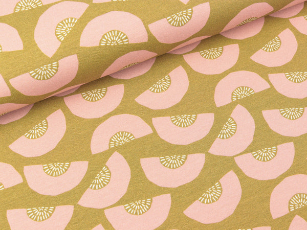 Baumwolljersey Smilla Fächer altrosa auf Camel