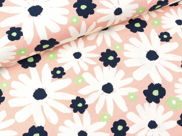 Baumwolljersey Smilla Blumen bunt auf Hellrosa