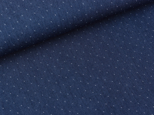 Viskose Jeansstoff Chambray Dobby Minipünktchen weiß auf Washed blue