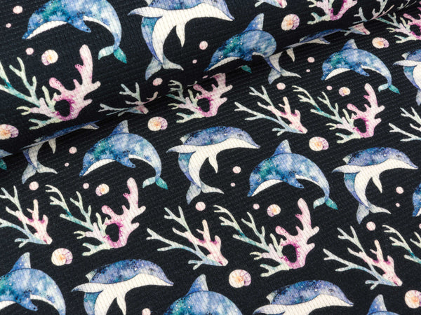 Waffeljersey Maja Unterwasserwelt Delfine auf Tiefblau