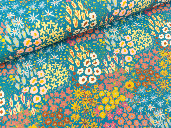 Modalsweat Joana Streublümchen bunt auf Blau