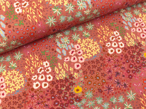 Modalsweat Joana Streublümchen bunt auf Ziegelrot