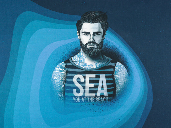 Baumwolljersey California Breeze Beachboy deep blue-türkis Thorsten Berger Panel 84cm