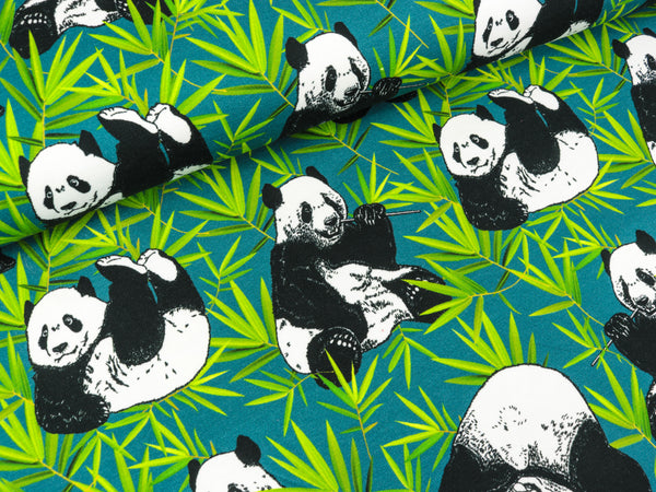 French Terry Petra Pandabären auf Petrol