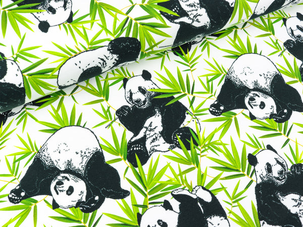 French Terry Petra Pandabären auf Weiß