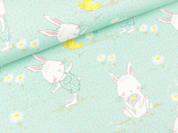 Baumwolljersey Moppi Rabbit Hasen auf Hellmint by Christiane Zielinski