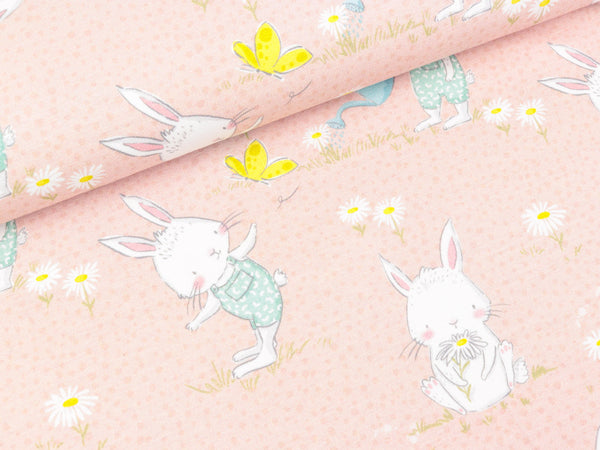 Baumwolljersey Moppi Rabbit Hasen auf Hellrosa by Christiane Zielinski