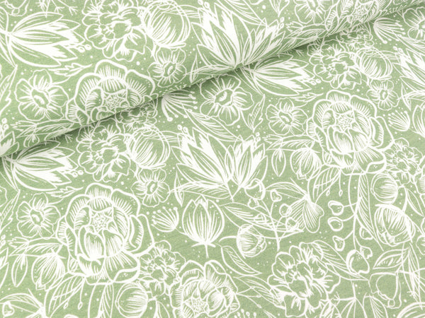 Modalsweat Flowers weiß auf Salbei by Cherry Picking