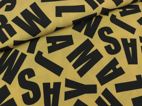 Viskose Webware Pauline Buchstaben schwarz auf Goldocker