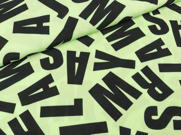 Viskose Webware Pauline Buchstaben schwarz auf Hellgrün