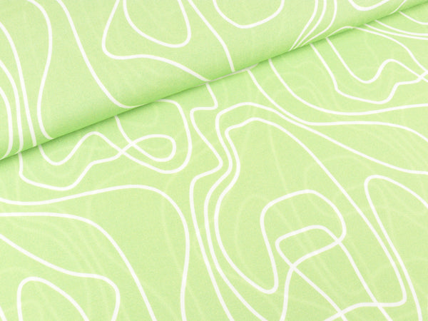 Viskose Webware Pauline Linien weiß auf Hellgrün