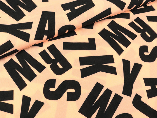 Viskose Webware Pauline Buchstaben schwarz auf Apricot