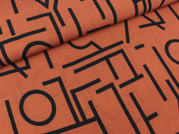 Viskose Webware Pauline Schriftzeichen schwarz auf Terra