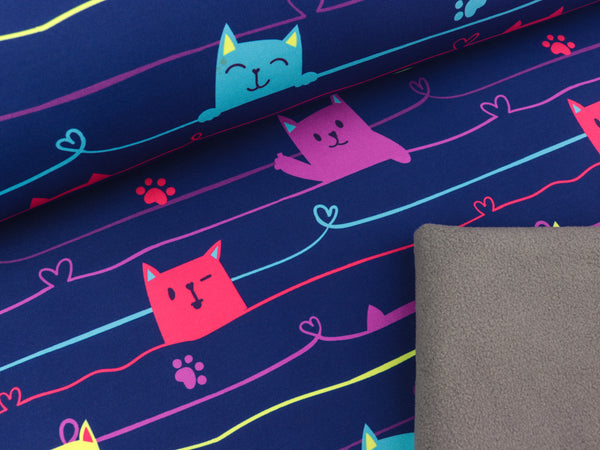 Softshell Fiete Katzen bunt auf Dunkelblau