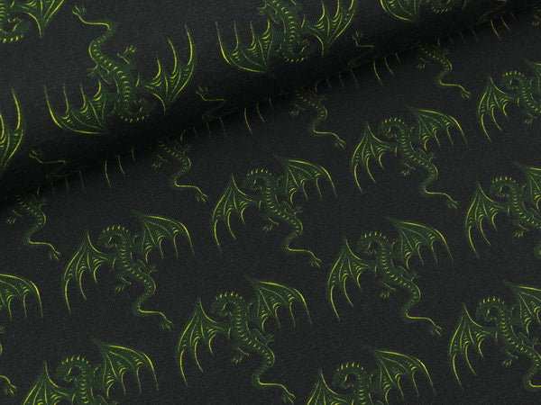 Steinbeck French Terry Mystic Dragons Drachen grün auf Schwarz