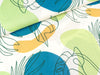 Viskoseleinen Lizzy Stilisierte Blätter hellgrün-ocker-blau auf Weiß FS22