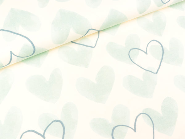 Baumwolljersey Graphic Bunny Herzen mint auf Creme