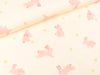 Baumwolljersey Graphic Bunny Häschen und Blümchen rosa auf Creme