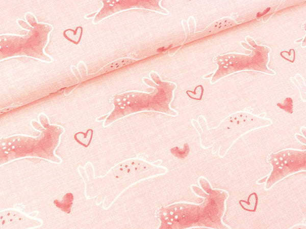 Baumwolljersey Graphic Bunny Hasen und Herzen rosa schraffiert