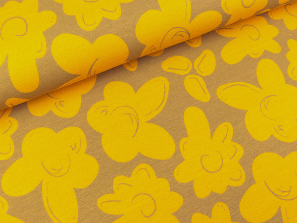 Modalsweat Balance Blumen senfgelb auf Goldgelb by Cherry Picking