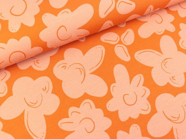 Modalsweat Balance Blumen altrosa auf Orange by Cherry Picking