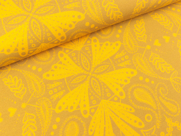 Modalsweat Harmony Paisley senfgelb auf Goldgelb by Cherry Picking