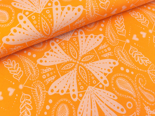 Modalsweat Harmony Paisley orange auf Altrosa by Cherry Picking