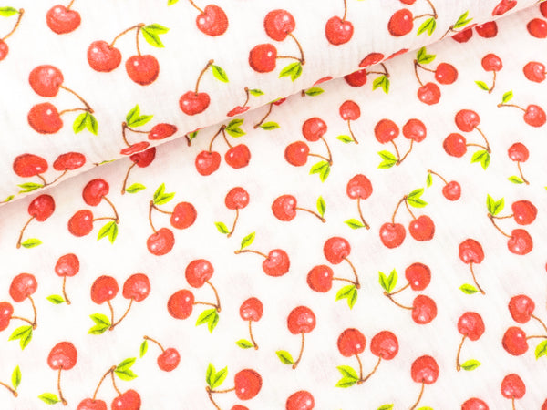 Baumwoll Double Gauze Thea Kirschen rot auf Weiß